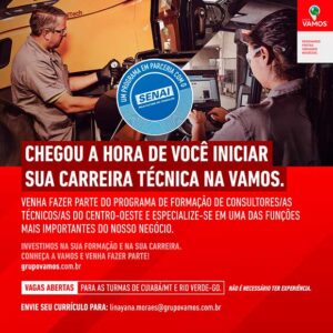 Grupo Vamos e Senai oferecem formação gratuita para consultores mecânicos e técnicos em GO e MT