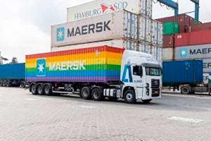 Contêiner arco-íris da A.P. Moller- Maersk desembarca na capital paulista