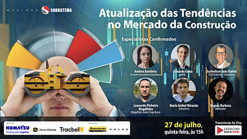 Comportamento do mercado de máquinas no primeiro semestre e perspectivas para 2023 serão destacados no Webinar Sobratema