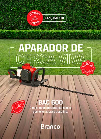 Branco Motores lança o aparador de cerca viva - BAC 600 a gasolina com mais performance e robustez