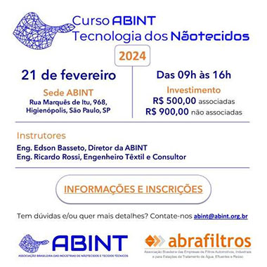 Abrafiltros firma convênio com ABINT que representa as indústrias de Nãotecidos e Tecidos Técnicos da área de filtração