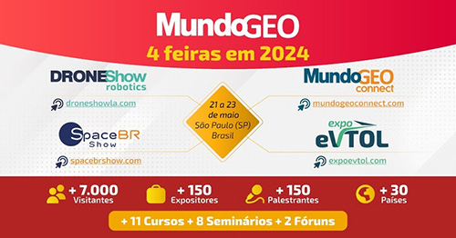 Feiras DroneShow Robotics, SpaceBR Show, MundoGEO Connect e Expo eVTOL devem receber mais de 7 mil visitantes e 150 expositores em 2024