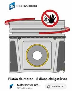 Motorservice traz algumas dicas para instalação do pistão no seu canal do Youtube