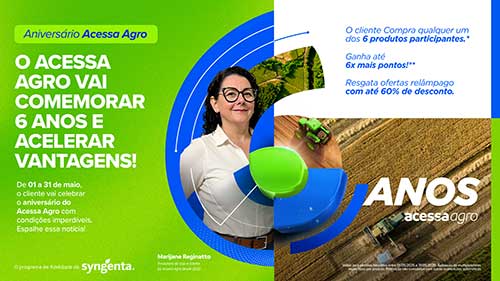 Campanha celebra 6 anos do Acessa Agro, programa de relacionamento da Syngenta, e concede até seis vezes mais pontos na compra de produtos selecionados