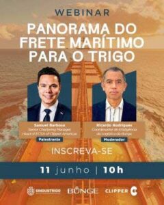 Perspectivas sobre frete marítimo para o trigo serão debatidos em webinar promovido pelo Sindustrigo