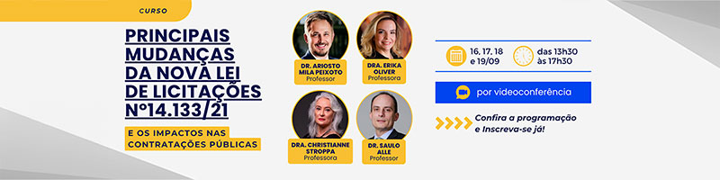 Videoconferência referente as Principais Mudanças da Nova Lei de Licitações nº14.133/21 e os Impactos nas Contratações Públicas.