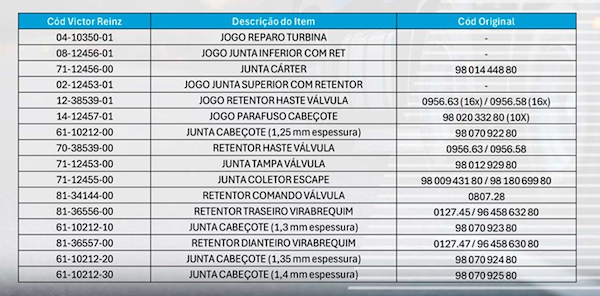 Dana amplia portfólio Victor Reinz para veículos comerciais leves com motor DW12