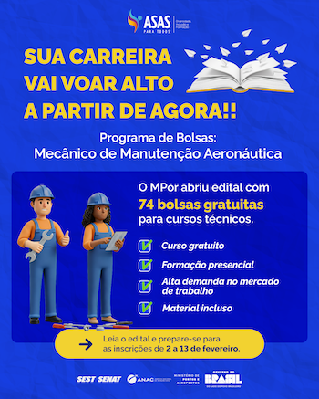 Ministério de Portos e Aeroportos lança edital combolsas de formação para mecânicos aeronáuticos