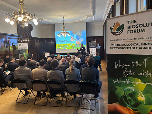 Empresas brasileiras e europeias trocam experiências sobre produção sustentável no I Fórum de Biosoluções, realizado pela Biotrop em Bruxelas