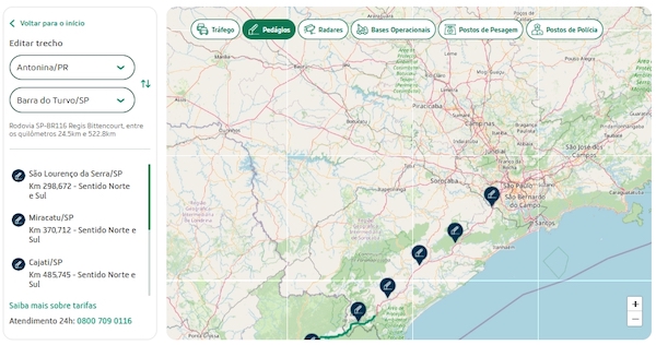 Arteris lança mapas interativos com condições de tráfego em tempo real