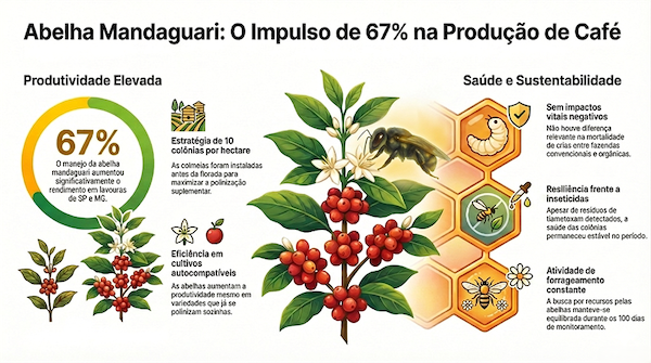 Abelha mandaguari aumenta em até 67% a produção de café arábica, mostra estudo