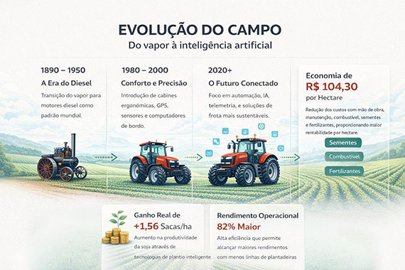 Do vapor à inteligência artificial: como a evolução das máquinas transformou o campo brasileiro